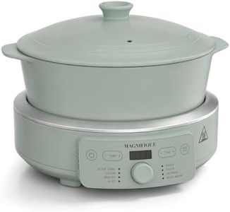 MAGNIFIQUE Slow Cooker, 4.5 Quart 8-in-1 Clay Pot Multi-Cooker, Non-Toxic Slow Cooker with Removable Clay Pot, for Rice, Pasta, Steam & Proof, Nonstick, Oven Safe Pot to 500°F, Olive