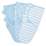 Comfy Cubs Baby Blanket, Swaddle Blanket 0-3 months, Newborn Essentials, Infant Sleep Sack Wrap, 100% Breathable Cotton, Baby Boy Girl, Adjustable 3 Pack (Blue, Small-Medium)