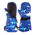 BAVST Winter Kids Waterproof Mittens for Boys Girls Snow Ski Toddler Baby Gloves Outdoor for Infant Teens 1-5T (Shark, 2-4T)