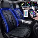 Car Seat Covers with Led Light, Universal Luxury Leather Front Seats Cushion with Backrest Led Car Light Seat Protectors RGB Sound-Activated Music Sync with Remote (Blue)