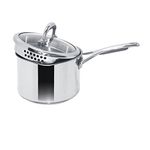 Meyer Select Nickel Free Stainless Steel Saucepan | Sauce pan with triply Base| Sauce Pot with Straining Glass Lid |Milk pan with Lid | Gas and Induction Compatible, 16cm/ 1.95 Liters, Silver