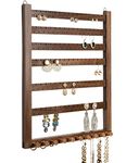 Mymazn Easy Assemble Solid Walnut Wood Earring Wall Holder Hanging Jewelry Organizer Necklace Holder Earring Hanger Wall Mount Jewelry Organizer for Necklaces Rings Scruncies Organization