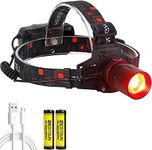 LUXJUMPER Red Light Head Torch Rechargeable, Hunting Headlight 3 Lighting Modes LED Headlamp with USB Rechargeable for Astronomy, Night Vision and Hog Coyote Varmint Hunting(Batteries Included)