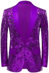 PYJTRL Men Stylish Satin Face Sequins Floral Pattern Suit Jacket Blazer(Purple,XL)