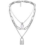 Vembley Silver Three Layered Leaf Lock Chain Necklace For Girls And Women