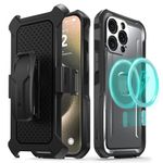 VENA vArmor Rugged Case for Apple iPhone 15 Pro Max (6.7"), (Military Grade Drop Protection/Armor) Magsafe Compatible and Heavy Duty Holster Belt Clip Cover with Kickstand - Graphite Gray/Black