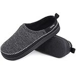 HomeTop Men's Cotton Knit Terry Lined Memory Foam Slippers Anti-Skid House Shoes with Fashion Moc Stitching Ornament (Dark Gray, 11-12)