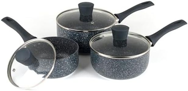 Russell Hobbs RH00847EU7 Nightfall Stone 3-Piece Saucepan Set – 16/18/20 cm Non-Stick Cooking Pots, Includes Tempered Glass Lids, Induction Suitable, Forged Aluminium, PFOA-Free, Soft-Touch Handles