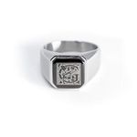 Stainless Steel Letter G Alphabet Initial Floral Box Monogram Engraved Square Flat Top Biker Style Polished Ring, Size 7