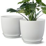 Plant Pots 8 Inch Set of 2, Flower Pots with Multi Mesh Drainage Holes, Planters for Indoor Outdoor Garden Plants and Flowers (White)