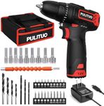 PULITUO Cordless Drill/Driver Kit, Power drill Set with 35N.m Torque, 20+1 Clutch, 3/8" Keyless Chuck, 2-Variable Speed-12V Electric Drill Driver for Wood Bricks Walls Metal