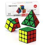 ROXENDA Speed Cube Set, 2X2 3X3 Pyramid Speed Cube Stickerless Fast Cube with Instruction (Original sticker cube set)