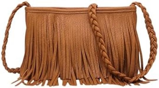 OYOANGLE Women's Tassel Zipper Shoulder Purse Fringe Cowgirl Crossbody Handbags Concert Bag Brown One-Size