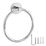 Towel Ring Stainless Steel Towel Holder Bathroom Round Hand Towel Ring Wall Mounted Hanging Towel Hanger with Fixing Accessories (Silver)