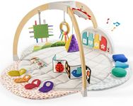 Move2Play, Montessori-Inspired Wooden Interactive Baby Play Gym | Kick & Play Piano | Thickly Padded Floor Play Mat | Tummy Time Must Have | Playmat for Newborns & Infants | Ages 0, 3, 6+ Months