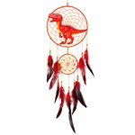 Basumee Kids Dinosaur Dream Catcher Feather Dreamcatchers Wall Hanging Decor for Bedrooms Party Birthday Gift,Red