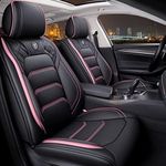 OSO YXQYOE Comfortable Leather Auto Car Seat Covers 5 Seats Full Set Universal Fit (Black - Pink)