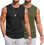 COOFANDY Workout Muscle Tanks for Men Sleeveless Gym Shirt Men Cotton Weightlifting Tank Tops Black Black/Army Green XL