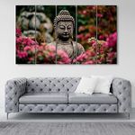 The Castle Decor-Budha meditation in peace Vaastu Set of 5 Big Size (27x48) Multiple Frames Wall Art Painting for living room,Bedroom,Drawing room,Hotels-Wooden Framed-Digital Painting