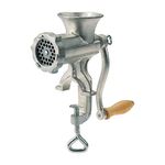 Westmark Meat Mincer with perforated disc, sausage funnel and pastry attachment, Screw clamp for table mounting, Size 8, Tinned cast steel, Silver, 9752260