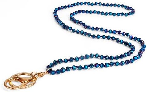 SPUNKYsoul Pretty Cute Colored Necklace Beaded Lanyard for id badge key keychain with Beads for Women and Teachers (Royal Sapphire Spendor/Blue)