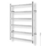 R FLORY Towel Warmer Heated Towel Rack All-Night Warm Bathroom Plug-in Heated Drying Rack with Timer Fast Heating (Chrome, 6 Bars)