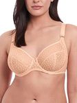 Freya Women's Starlight Unlined Side Support Lace Underwire Bra Plunge, Caramel, 34JJ