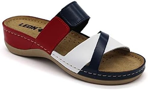 LEON 909 Leather Slip-on Womens Ladies Sandals Mule Clogs Slippers Shoes, Tommy, 6 US