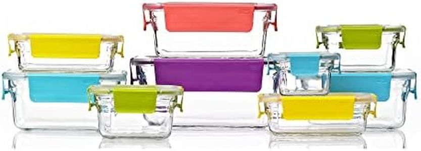 Glasslock Premium Oven Safe Container with Coloured Clip Lids, 9-Piece Set, Clear, GL-1195