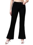 FashionFibre Women Regular High Rise Stretchable Bell Bottom Black Jeans (30, Black)