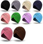 BISMAADH Women Polyester Blend 10 Pieces Stretchy Polyester Turban Pagri Head Beanie Cover India'S Hat Twisted Headwrap, Multicolor, Free Size