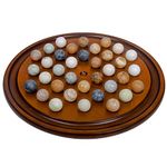 Arolly 15.7 Inch Handcrafted Solitaire Board Game Set with 36 Natural Assorted Marbles Mahogany Wooden Finish Authentic Handmade Boards for Adults on Any Occasion