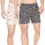 Pepe Jeans Premium Cotton Men Regular Fit Boxers | Ultra-Comfort Natural Fiber Printed Boxer Shorts with Elastic Waistband, Side Pockets - Medium