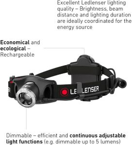 Ledlenser Rechargeable Headlamp – H7R.2, Adjustable Brightness