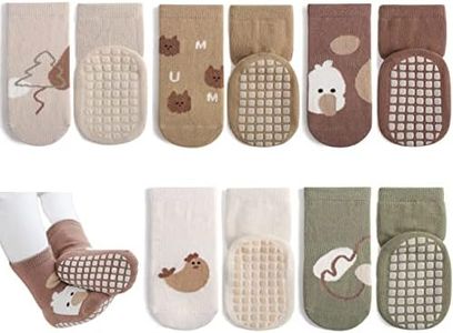 Exegawe Toddler Non Slip Socks, Cute Baby Socks with Grips Crew Socks 5 Pairs(D-5 Mix Colors,M)