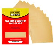 Fit For The Job 10 Large A4 Size Sheets Fine Grade Sandpaper for Sanding Wood, Furniture, Metal, Plaster For Home Improvement, Decorating & More, 11x9 inch (230x280mm) 11" x 9"