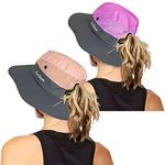 INOGIH Women's Outdoor UV-Protection-Foldable Sun-Hats Mesh Wide-Brim Beach Fishing Hat with Ponytail-Hole (Pink+Purple)