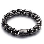 Beydodo Mens Bracelet Chain, Bracelet Men Stainless Steel 8.5 inch Skull Link Chain Bracelet 12mm Width