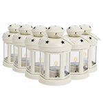 Nicola Spring Candle Lanterns Tealight Holders Metal Hanging Indoor Outdoor - 16cm - Cream - Set 6