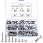 224 Pcs M6 Bolts and Nuts Set, Flat Hex Bolts, M6 Hex Bolts Sets, Metric Assorted Nuts and Bolts Assortment, Outer Hexagon Bolts Machine Screws and Nuts and Flat Washers & Lock Washers, Bike Bolts