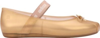 Melissa Sophie Jelly Flats for Women - Soft & Flexible Ballet Flats for Women with Bow Applique & M-Logo Strap, Slip-on Closed-Toe Women’s Jelly Shoes, Ballerina Flats, Gold, 10