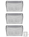 EasyPAG 3 Pocket Landscape A4 Mesh Hanging Wall File Holder Mail Organiser Magazine Storage,Pack of 3,Silver