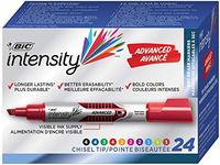 BIC Intensity Advanced Colourful Dry Erase Markers, Chisel Tip, 24-Count Pack of Assorted Colours, Whiteboard Markers for Teachers and Office Supplies