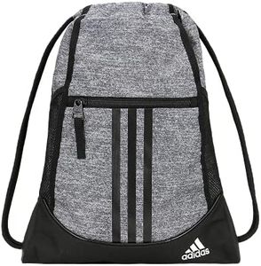 adidas Alliance Sackpack Drawstring Backpack Gym Bag, Grey/Black/White, One Size, Alliance Sackpack Drawstring Backpack Gym Bag