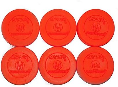 Mylec Hockey Pucks for Indoor & Outdoor Hockey, Lightweight Hollow Plastic Pucks for Street Hockey, (Orange, Pack of 6)