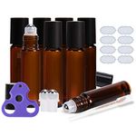 Roll on Bottles 10ml Amber Glass Empty Bottles 8 Piece ULG with Stainless Steel Roller Ball for Essential Oils