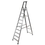 TB Davies 1202-030 Heavy-Duty Platform Step Ladder, 10 Tread, Platform Height 2.2m, Aluminium, 150kg Work Load, EN131 Professional