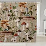 Mushroom Shower Curtains 72" W x 84" L Watercolor Wild Jungle Plants Rustic Style Bath Curtains for Bathtub Wild Dragonfly Moth Cute Strawberry Bathroom Curtains with 12 Hooks