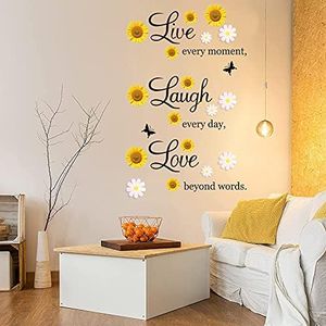 nspirational Quotes Wall Stickers Vinyl Sunflower Daisy Wall Decals Removable Motivational Lettering Positive Sayings Stickers Live Laugh Love Wall Decor Phases for Kitchen Bedroom Living Room Home…