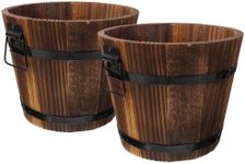 YARNOW 2 pieces wooden flower pots, flower pots, wooden barrel, wooden pot, flower pot, retro wooden bucket, rustic barrel, flower pot, container, flower box, planter, home, balcony, garden decoration